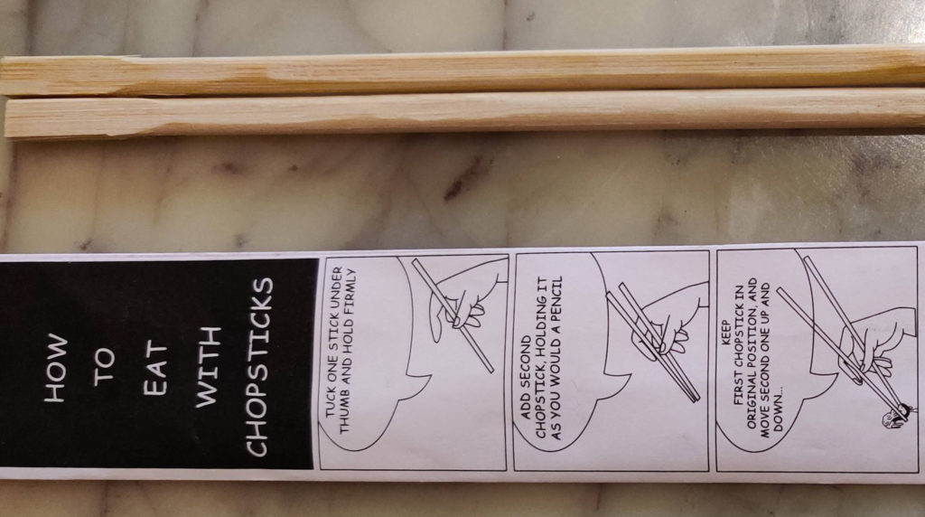 Chopstick wrapper instructions showing Righthand Rule grip, by u_Spock Vulcan