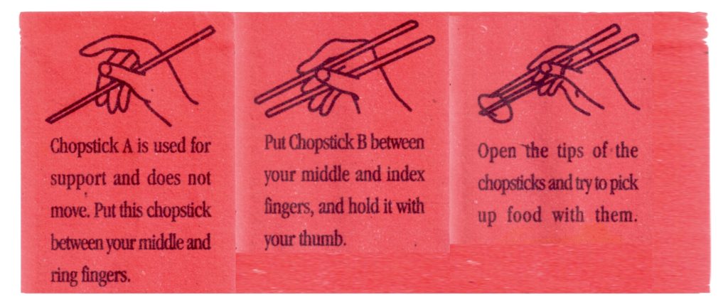 Marcosticks - scanned chopstick wrapper sleeve - How to use chopsticks instructions - Standard Grip - transparent bg - reshuffled