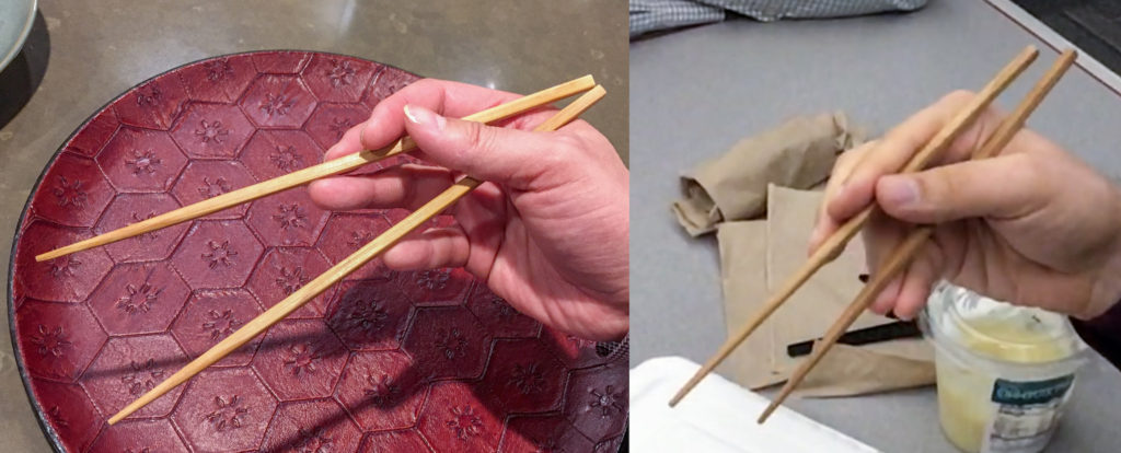 Chopsticks Marcosticks - Forsaken Pinky Grip (left) vs Vulcan Grip (right) – Open posture