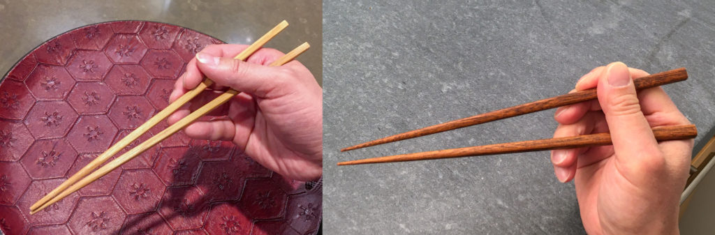 Chopsticks Marcosticks - Forsaken Pinky Grip (left) vs Standard Grip (right) – Closed posture