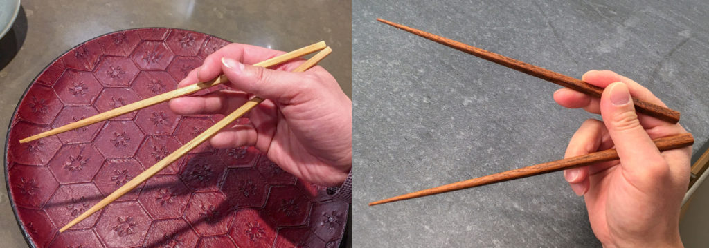 Chopsticks Marcosticks - Forsaken Pinky Grip (left) vs Standard Grip (right) – Open posture