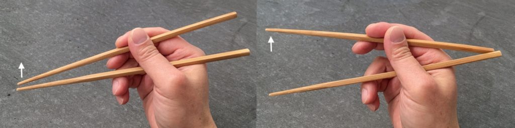 Standard Grip with Classic Swing held mid-chopsticks, seen from the side
