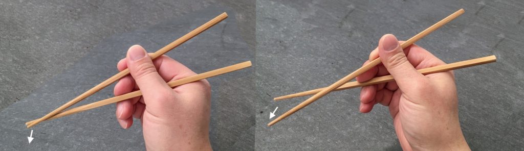Standard Grip with Under Swing held mid-chopsticks, seen from the side