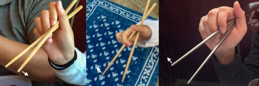Scissorhand (left) vs Dangling Stick (middle and right) - Near closed chopsticks posture