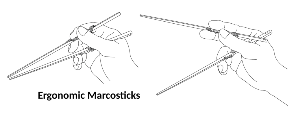 Ergonomic Chopsticks Utility Patent 2020 - Header - Ergonomic marcosticks - FIG1C and FIG1W - Closed and Open Postures