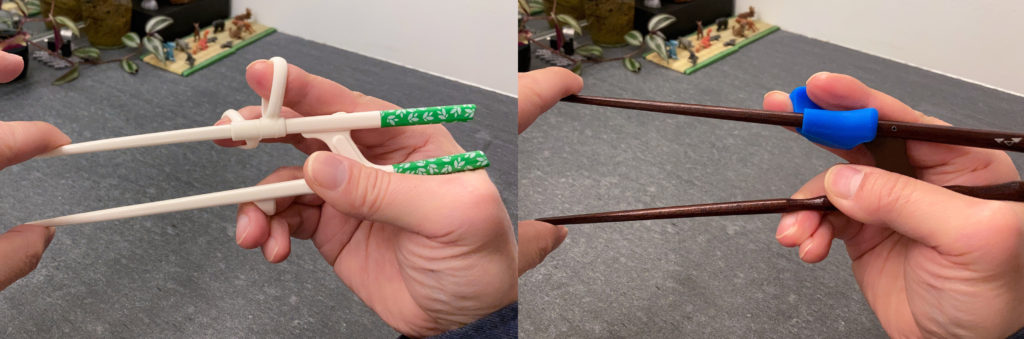 Exo-placement chopsticks - Ishida Proper chopsticks vs Edison exoskeleton chopsticks - extension test