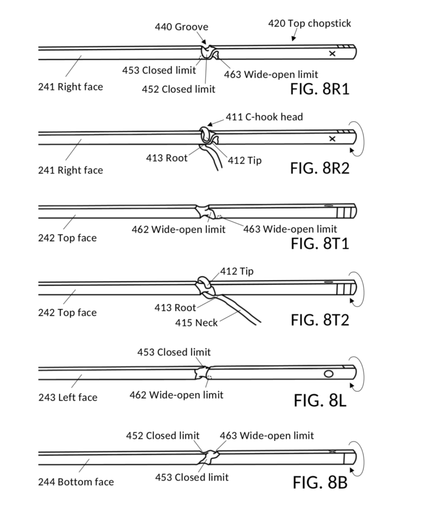 Marcosticks-Training Chopsticks Utility Patent drawings - FIG8x - C-hook and groove