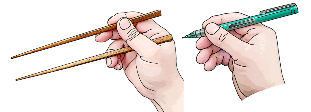 comparison of pen ad chopsticks grips - Standard Grip - Modeluser - matching pen grip - IMG_8618 - IMG_2321 - cell shading - 2pt