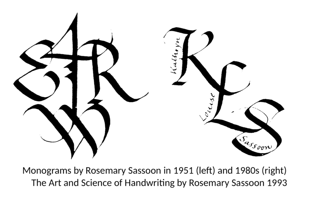 The Art and Science of Handwriting - Rosemary Sassoon 1993 - Monograms from 1951 and 1980s - p12 - used with permission from the author