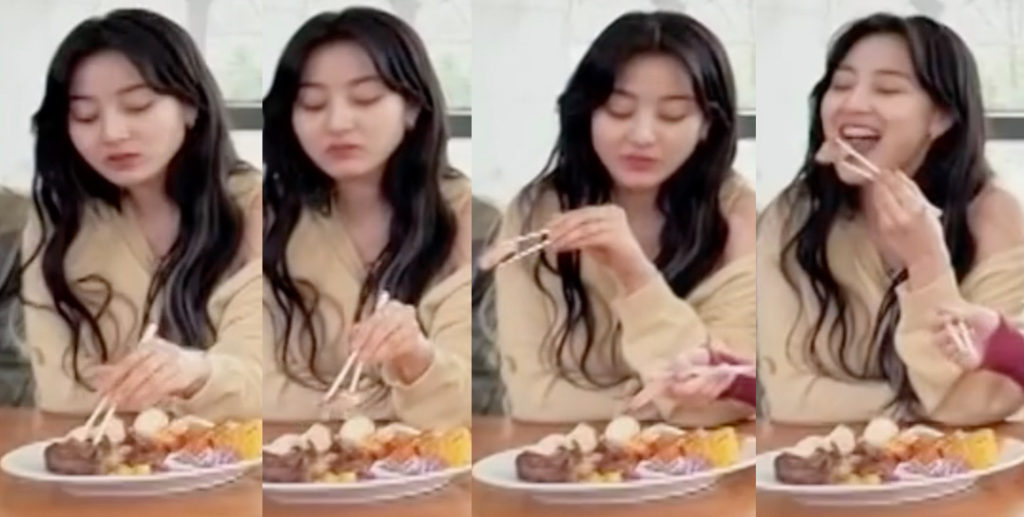 Marcosticks - Jihyo - Italian Grip - Lefthanded - Sequence - picking up food and feeding - palm facing down - TWICE YesNoEp2-sect1 00-50 a c-00-51 a c - chopstick grip