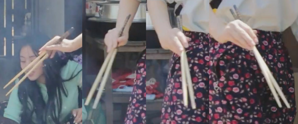 Marcosticks - Momo - Yet Unnamed - Multi angle - Open posture - backhanded grasp seen from various perspectives - TWICE TdoongEp2-sect1 00-11 Momo j k l m - chopstick grip