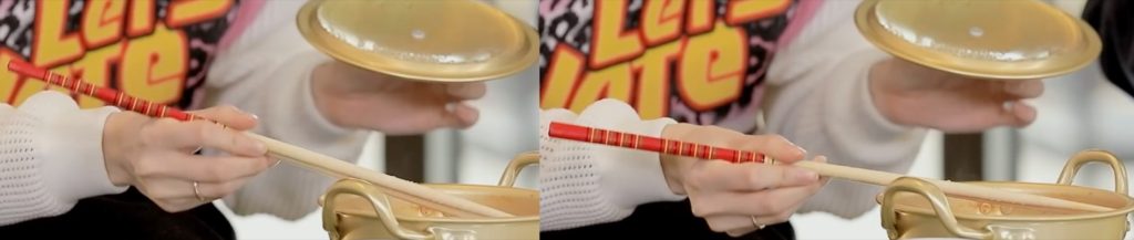 Marcosticks - Nayeon - Scissorhand - from relaxed to compression posture w long cooking chopsticks - TWICE YesNoEp3-Trim 01-07 a b