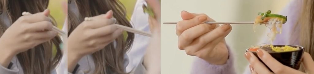 Marcosticks - Tzuyu - Double Hook.5 - Abutting posture from various perspectives - TWICE TdoongEp6-sect1 00-55 a b-02-04 c - chopstick grip